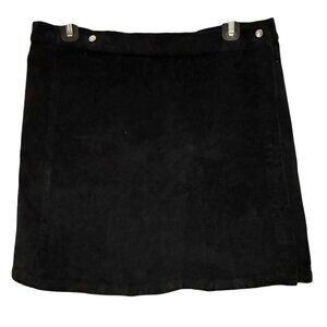 Black Corduroy Wrap Mini Skirt Charlotte Sz Large Crystal Button Stretch $82 NEW